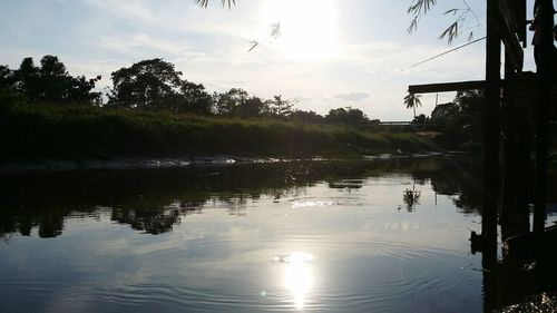 Scenic view of lake against sky during sunset