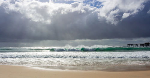 Scenic view of sea against dramatic sky