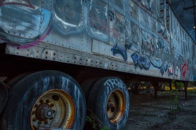 Close-up of abandoned train