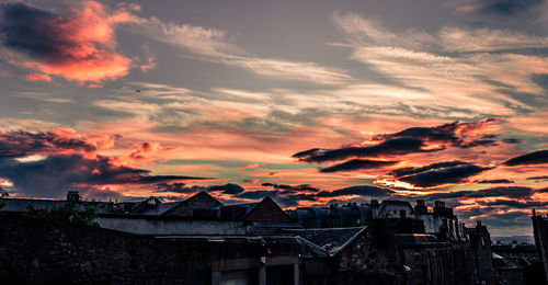 High angle view of townscape against sky during sunset