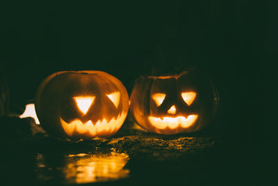 Close-up of illuminated halloween pumpkin