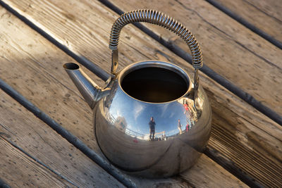 High angle view of drink on table