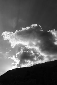 Low angle view of silhouette mountain against sky