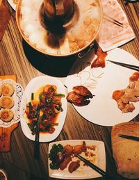 High angle view of food on table