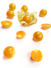 High angle view of orange on white background