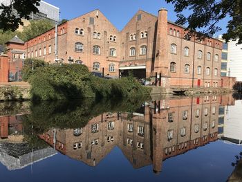 Reflection of buildings on canal in city