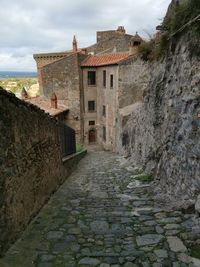 Footpath amidst buildings against sky