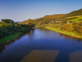 Scenic view of lake against clear sky