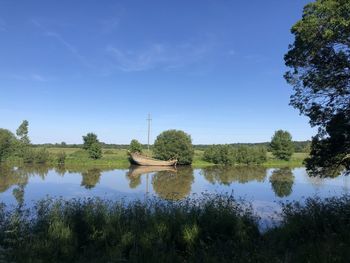 Scenic view of lake against blue sky