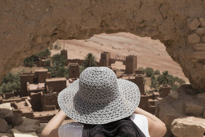 Rear view of man and woman at temple