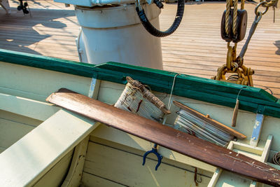 High angle view of boat by pier