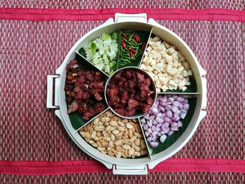 High angle view of breakfast on table