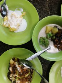 High angle view of food in bowl on table