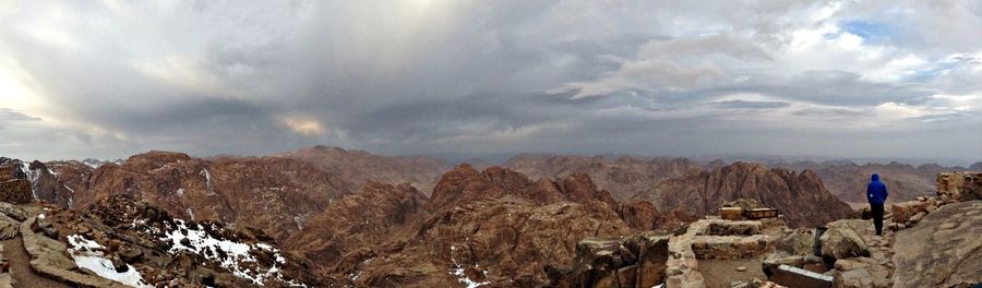 Scenic view of mountains against cloudy sky