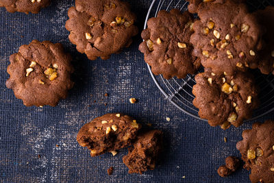 High angle view of cookies on table