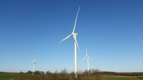 Wind turbines on field