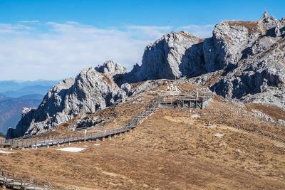 Panoramic view of snowcapped mountains against sky