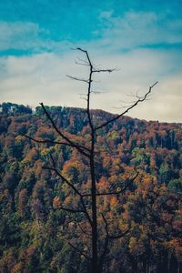 Scenic view of mountains against cloudy sky
