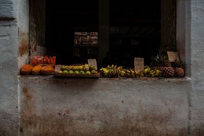 Fruits on window sill at shop