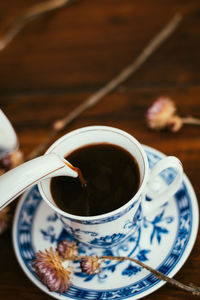 Close-up of coffee cup on table