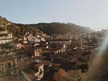 High angle view of townscape against sky