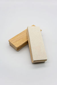 High angle view of electric lamp against white background