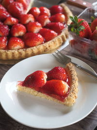 Close-up of strawberries in plate on table