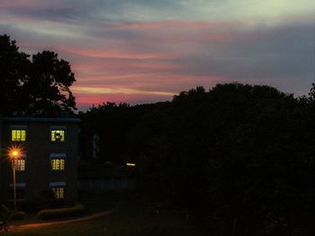 View of trees against sky at sunset