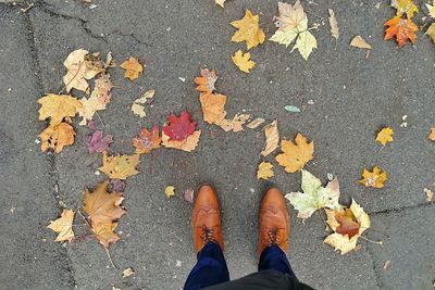 Low section of person on street during autumn