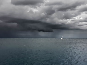 Scenic view of sea against cloudy sky