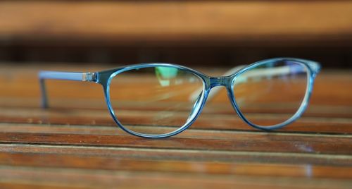 Close-up of eyeglasses on table