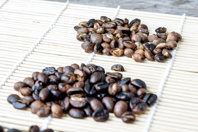 High angle view of coffee beans on table