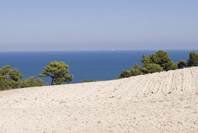 Scenic view of sea against clear sky