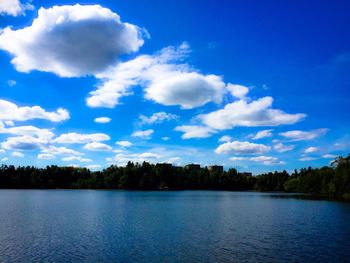 Scenic view of lake against cloudy sky