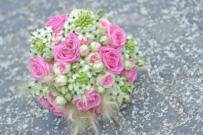 High angle view of rose bouquet