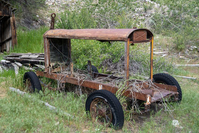Abandoned truck on field