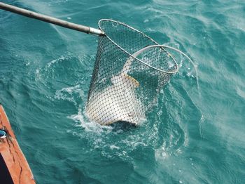 High angle view of fishing net in sea