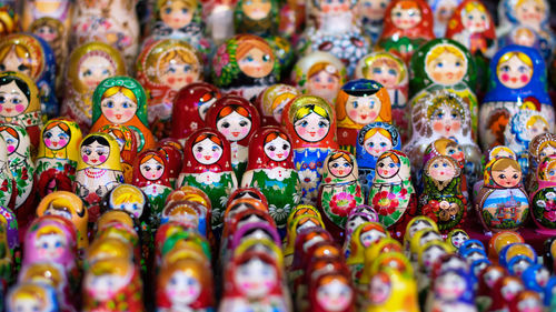 Full frame shot of russian dolls for sale in store