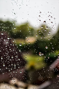 Close-up of water drops on glass