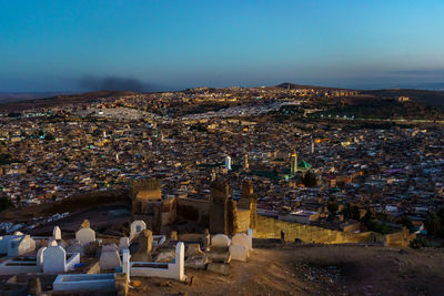 High angle view of townscape against sky