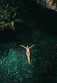 High angle view of person jumping in water