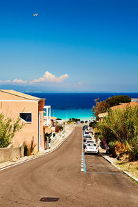 View of beach against blue sky