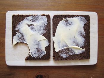 High angle view of paper on table
