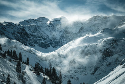 Stormy weather in winter wonderland in the austrian alps, gastein, salzburg, austria