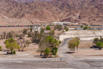 High angle view of buildings in town