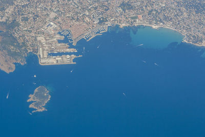 High angle view of blue sea