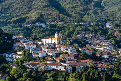 High angle view of buildings in city