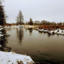 Scenic view of lake against sky during winter