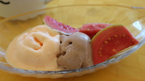 Close-up of fruits in bowl on table