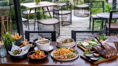 High angle view of food on table